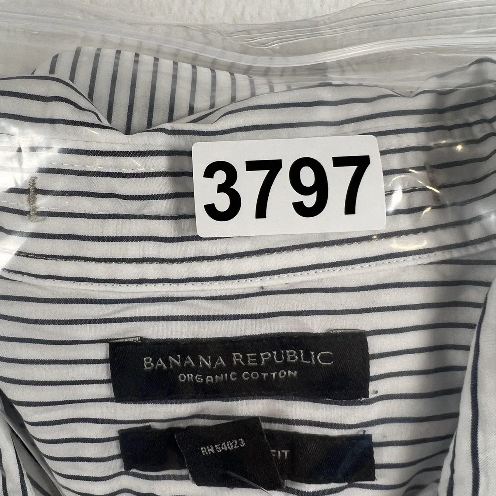 Banana Republic‎ Dress Shirt Mens XL White Striped Organic Cotton Standard Fit